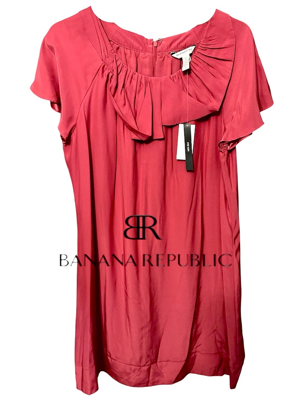 Banana Republic 100% Silk Ruffle Neckline Shift Dress -NWT Size 12